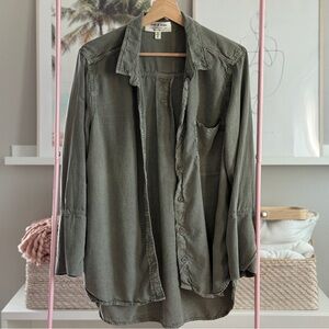 Cloth & Stone by Anthropologie Tencel Button-Down Shirt (XL) Olive Green